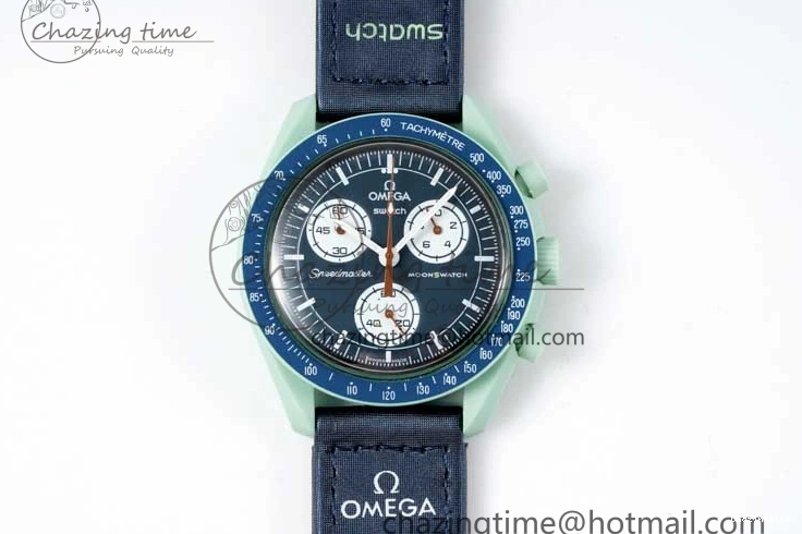0305 SoftTouch Speedmaster Misson On Earth 1:1 Best Edition Blue Dial On Nylon Strap Quartz 7859